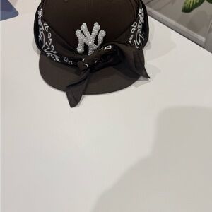 Brown Cap with White Beaded Logo and Bandana